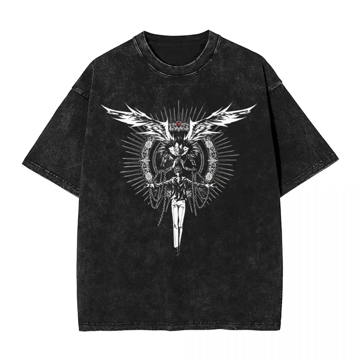 L Lawlet Japanese Death Note Anime T Shirts Hip Hop Washed Cotton Street T-Shirt Vintage Men Tops Streetwear Summer Tee Shirt