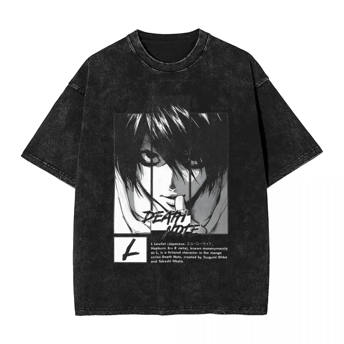 L Lawlet Japanese Death Note Anime T Shirts Hip Hop Washed Cotton Street T-Shirt Vintage Men Tops Streetwear Summer Tee Shirt