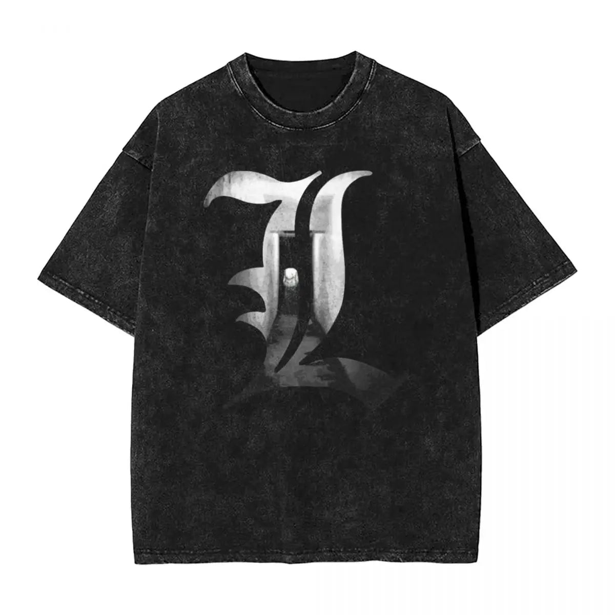 L Lawlet Japanese Death Note Anime T Shirts Hip Hop Washed Cotton Street T-Shirt Vintage Men Tops Streetwear Summer Tee Shirt