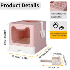 Foldable Self-Cleaning Enclosed Cat Litter Box Tray