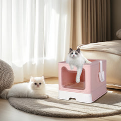 Foldable Self-Cleaning Enclosed Cat Litter Box Tray