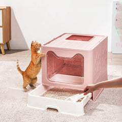 Foldable Self-Cleaning Enclosed Cat Litter Box Tray