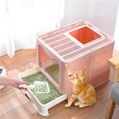 Foldable Self-Cleaning Enclosed Cat Litter Box Tray