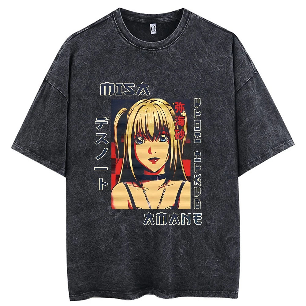 Harajuku Vintage Washed T Shirts Death Note Anime Graphic Printing T Shirt Oversize Cotton Fashion Streetwear Unisex Top Tee