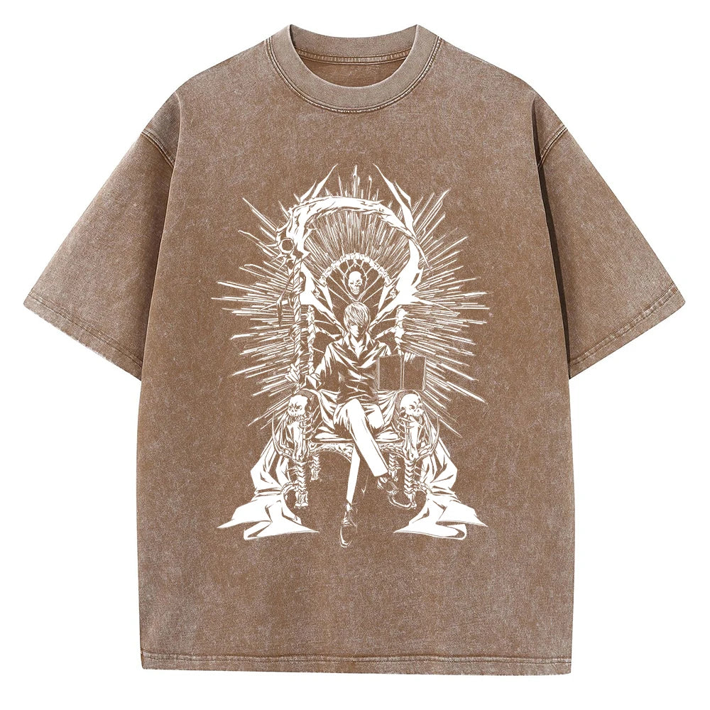 Harajuku Vintage Washed T Shirts Death Note Anime Graphic Printing T Shirt Oversize Cotton Fashion Streetwear Unisex Top Tee