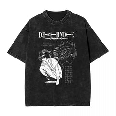 L Lawlet Japanese Death Note Anime T Shirts Hip Hop Washed Cotton Street T-Shirt Vintage Men Tops Streetwear Summer Tee Shirt