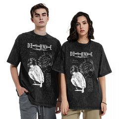 L Lawlet Japanese Death Note Anime T Shirts Hip Hop Washed Cotton Street T-Shirt Vintage Men Tops Streetwear Summer Tee Shirt