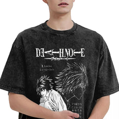 L Lawlet Japanese Death Note Anime T Shirts Hip Hop Washed Cotton Street T-Shirt Vintage Men Tops Streetwear Summer Tee Shirt