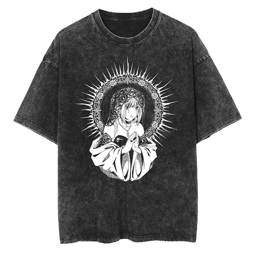 Harajuku Vintage Washed T Shirts Death Note Anime Graphic Printing T Shirt Oversize Cotton Fashion Streetwear Unisex Top Tee